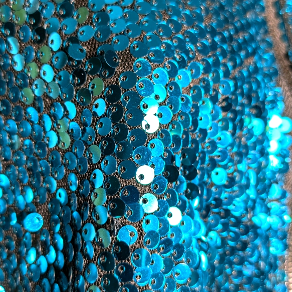 NWT Allegra K Teal Blue Sequin Sparkle Zip Front Bomber Evening Jacket Y2K L - Picture 2 of 10